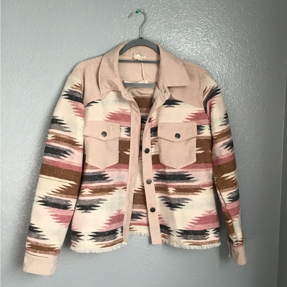 Hem & Thread Aztec Print Fringe Shacket - Picture 2 of 6